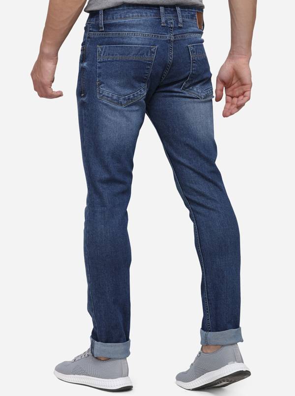 Dark Blue Narrow Fit Solid Jeans | Greenfibre