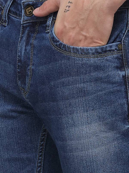 Dark Blue Narrow Fit Solid Jeans | Greenfibre