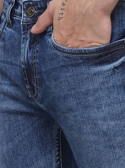 Cornet Blue Narrow Fit Solid Jeans | Greenfibre