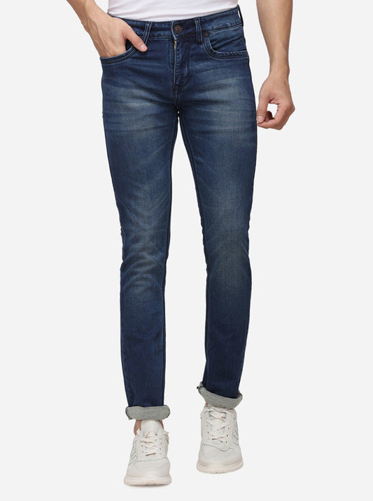 Dark Blue Solid Narrow Fit Jeans | Greenfibre