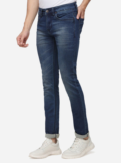 Dark Blue Solid Narrow Fit Jeans | Greenfibre