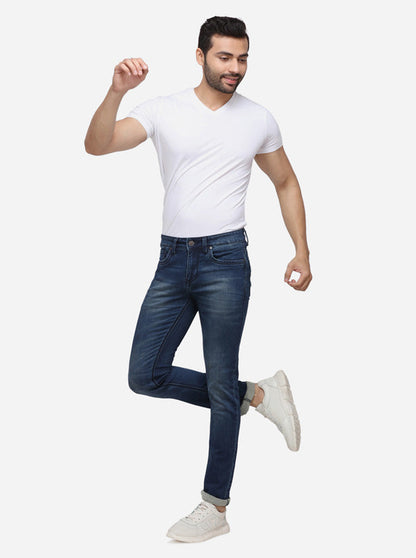 Dark Blue Solid Narrow Fit Jeans | Greenfibre