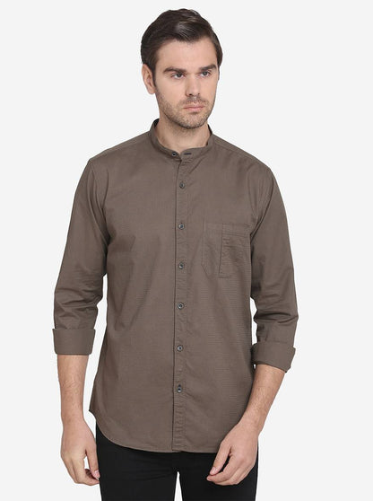 Dark Brown Solid Slim Fit Casual Shirt | JadeBlue