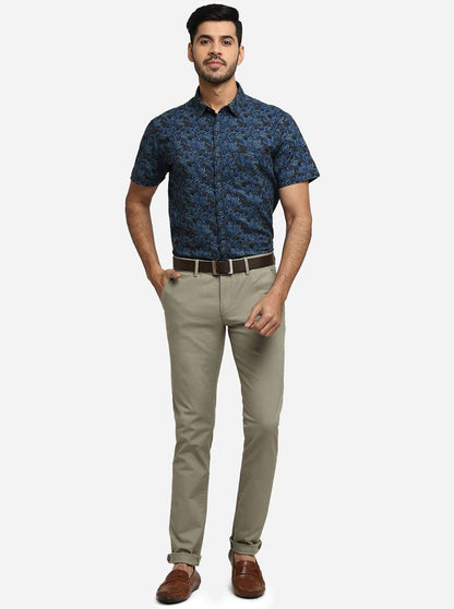 Ink Blue Printed Slim Fit Semi Casual Shirt | Greenfibre