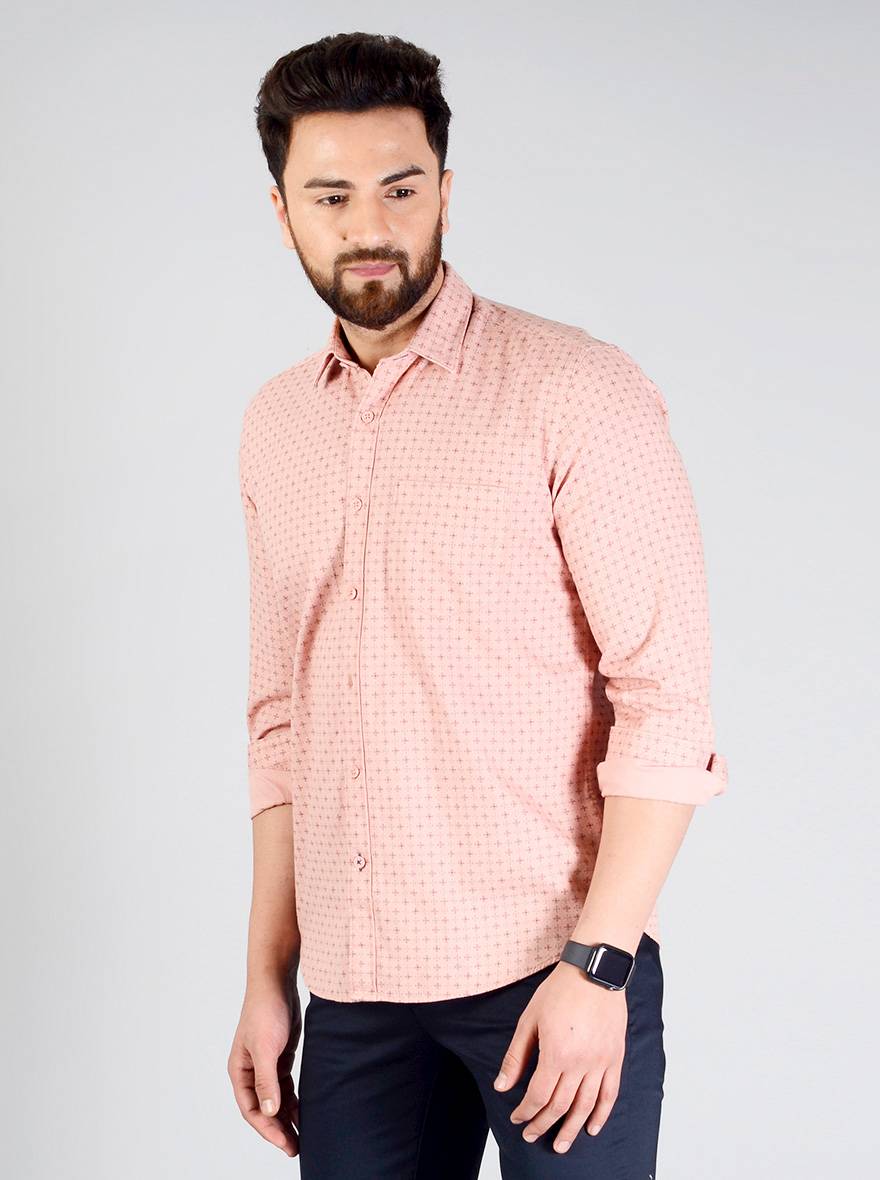 Dusty Pink Printed Slim Fit Casual Shirt | JB Sport