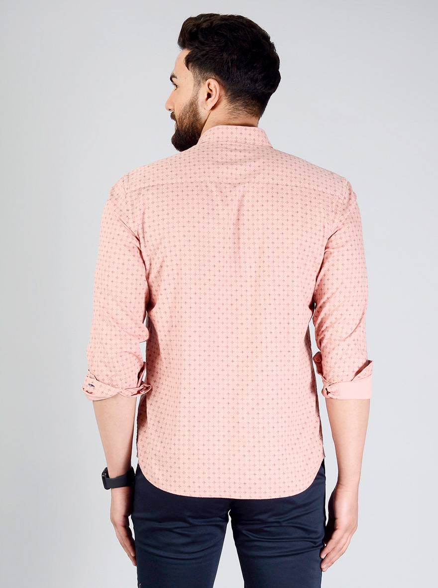 Dusty Pink Printed Slim Fit Casual Shirt | JB Sport