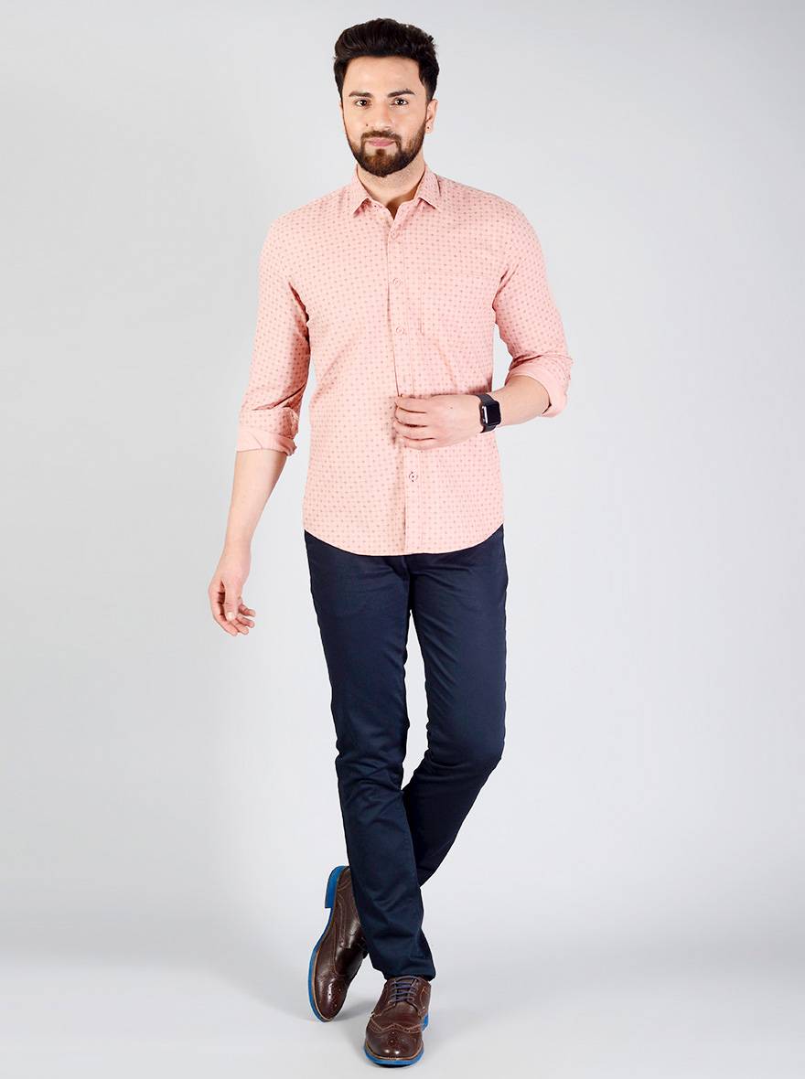 Dusty Pink Printed Slim Fit Casual Shirt | JB Sport