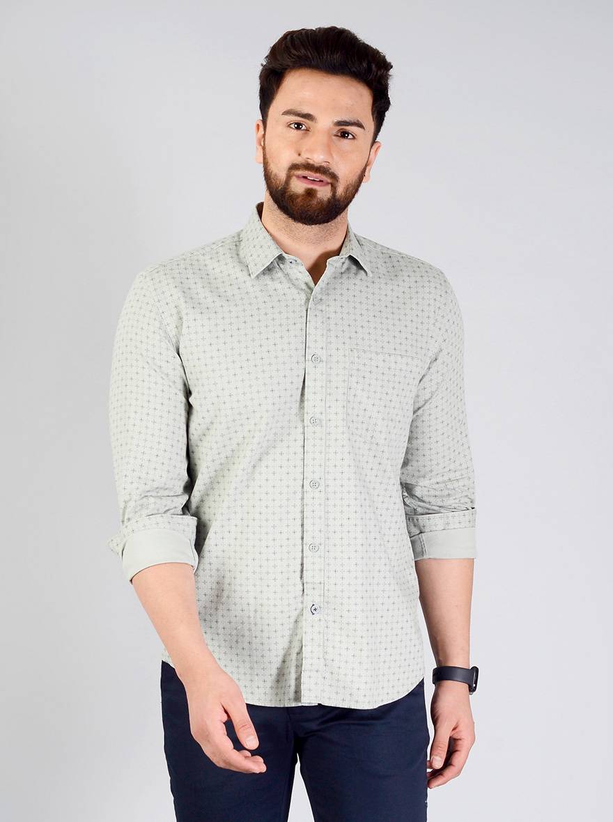 Green Printed Slim Fit Casual Shirt | JB Sport