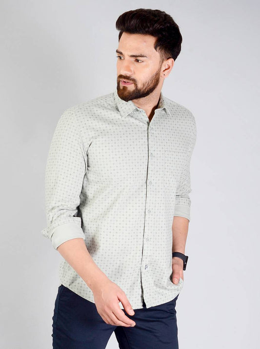 Green Printed Slim Fit Casual Shirt | JB Sport