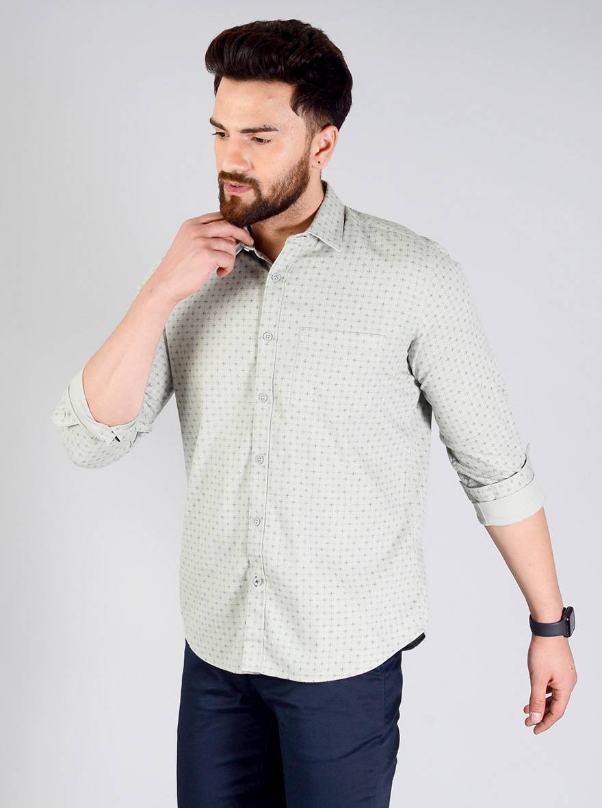 Green Printed Slim Fit Casual Shirt | JB Sport