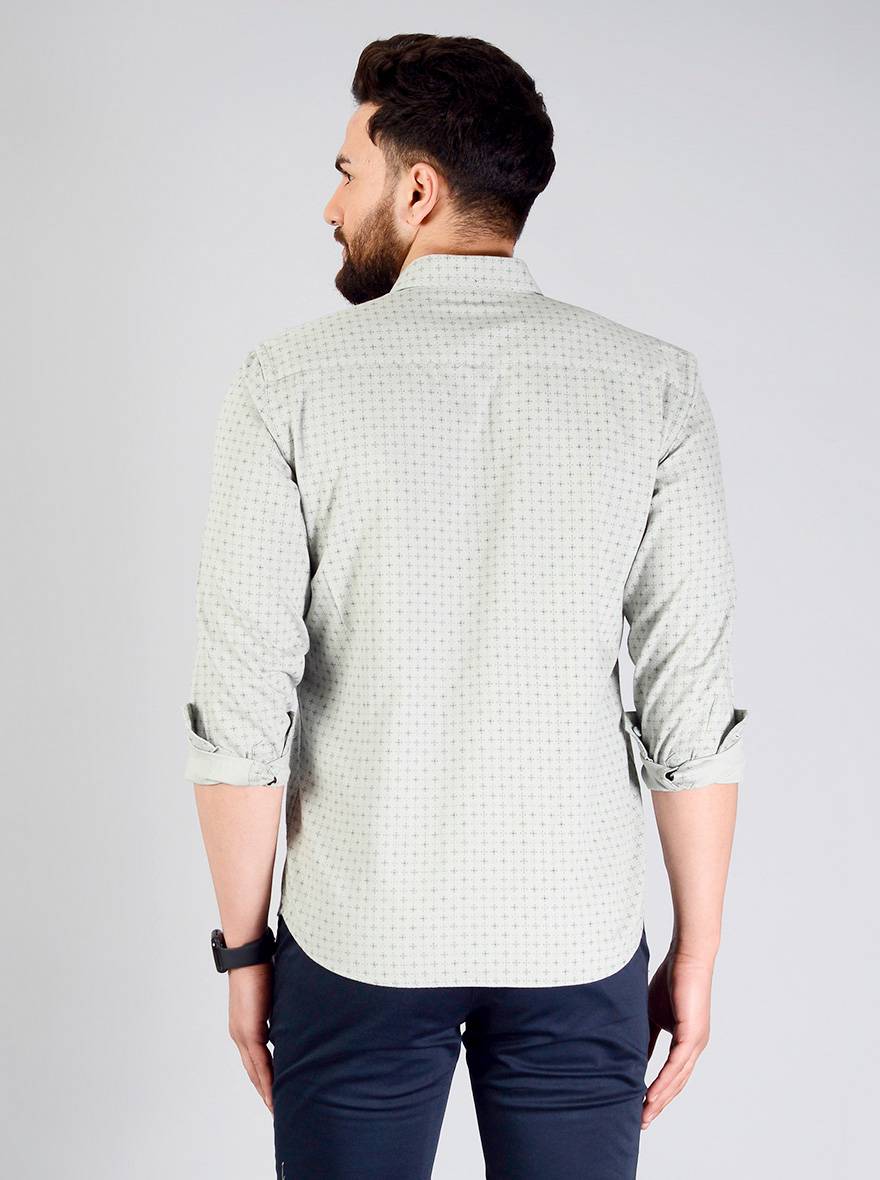 Green Printed Slim Fit Casual Shirt | JB Sport