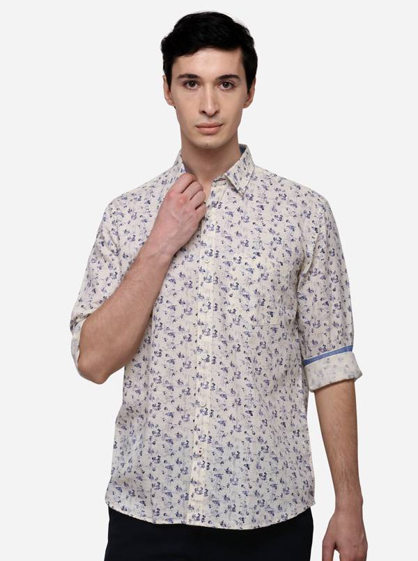 Cream Tailored Fit Printed Casual Shirt | JB Sport
