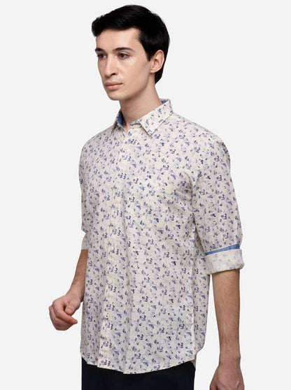 Cream Tailored Fit Printed Casual Shirt | JB Sport