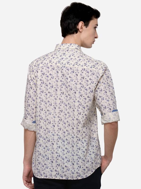 Cream Tailored Fit Printed Casual Shirt | JB Sport