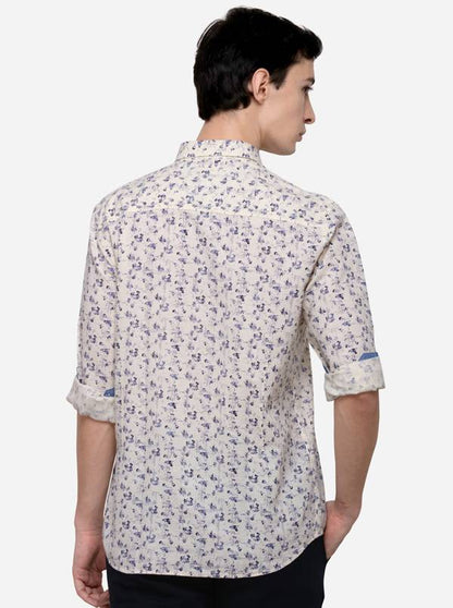 Cream Tailored Fit Printed Casual Shirt | JB Sport