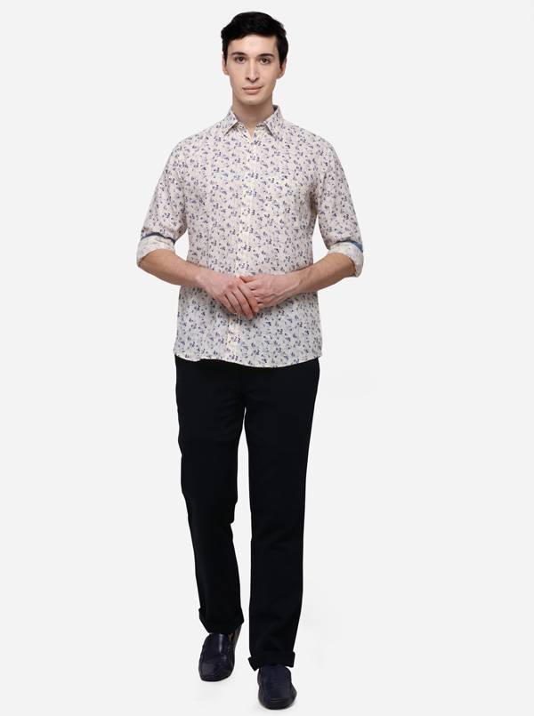 Cream Tailored Fit Printed Casual Shirt | JB Sport