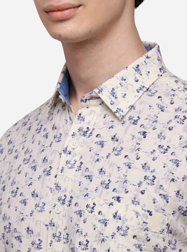 Cream Tailored Fit Printed Casual Shirt | JB Sport