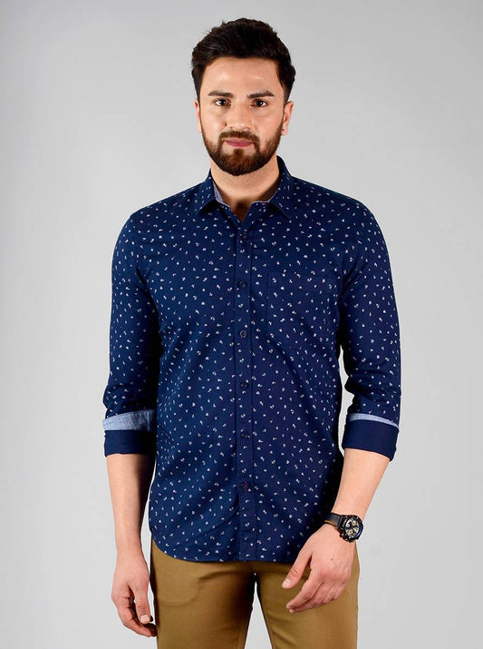 Eclipse Blue Printed Slim Fit Casual Shirt | JB Sport