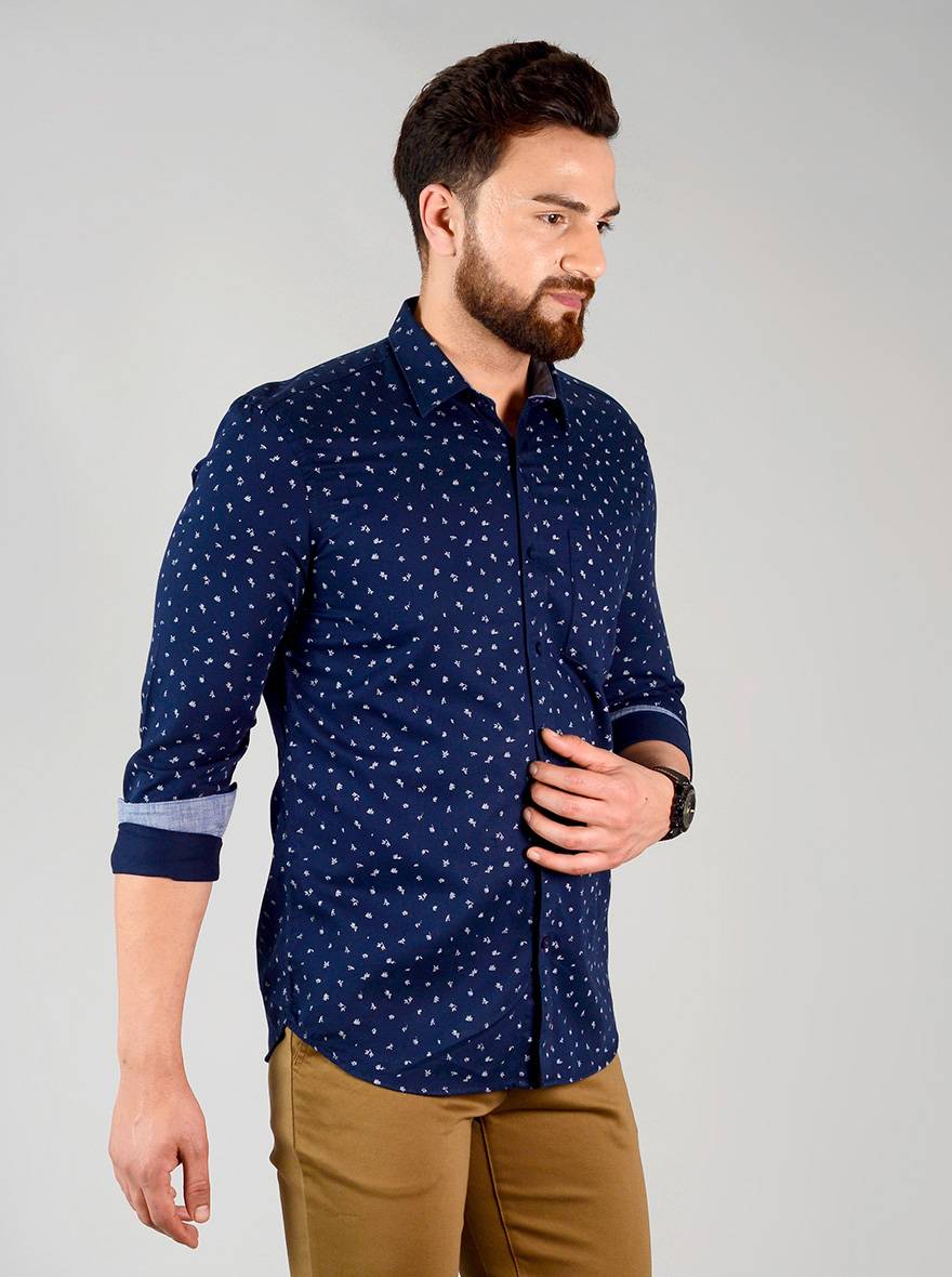 Eclipse Blue Printed Slim Fit Casual Shirt | JB Sport