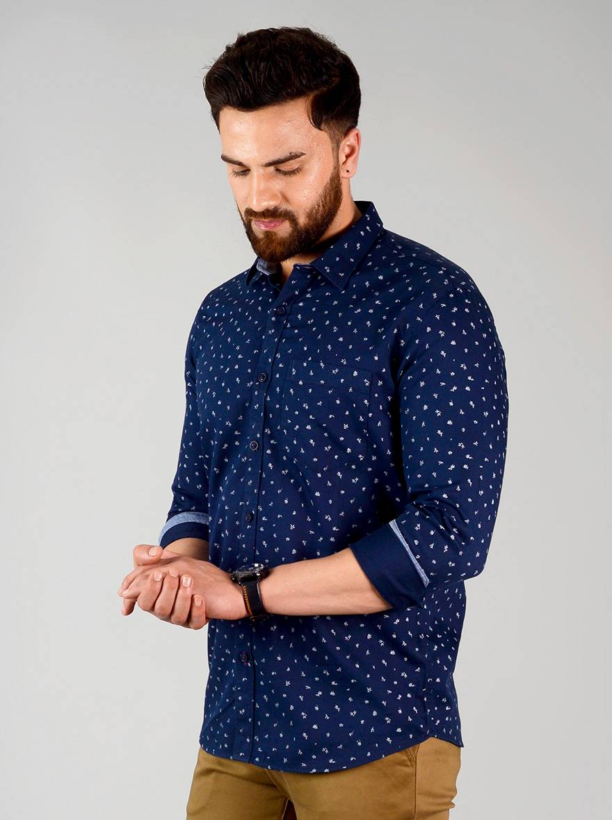 Eclipse Blue Printed Slim Fit Casual Shirt | JB Sport