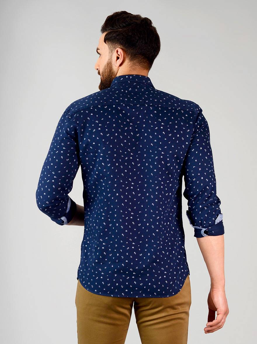 Eclipse Blue Printed Slim Fit Casual Shirt | JB Sport