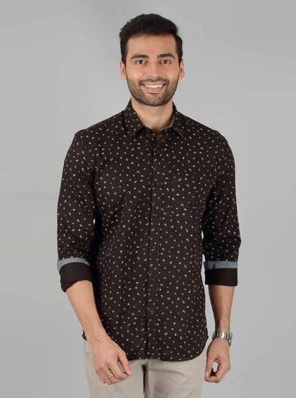 Dark Olive Printed Slim Fit Casual Shirt | JB Sport