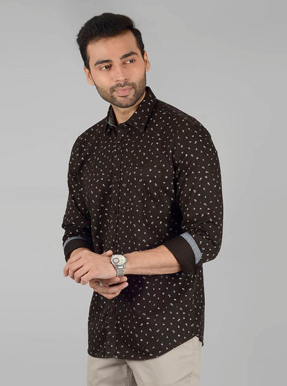 Dark Olive Printed Slim Fit Casual Shirt | JB Sport