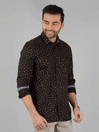 Dark Olive Printed Slim Fit Casual Shirt | JB Sport