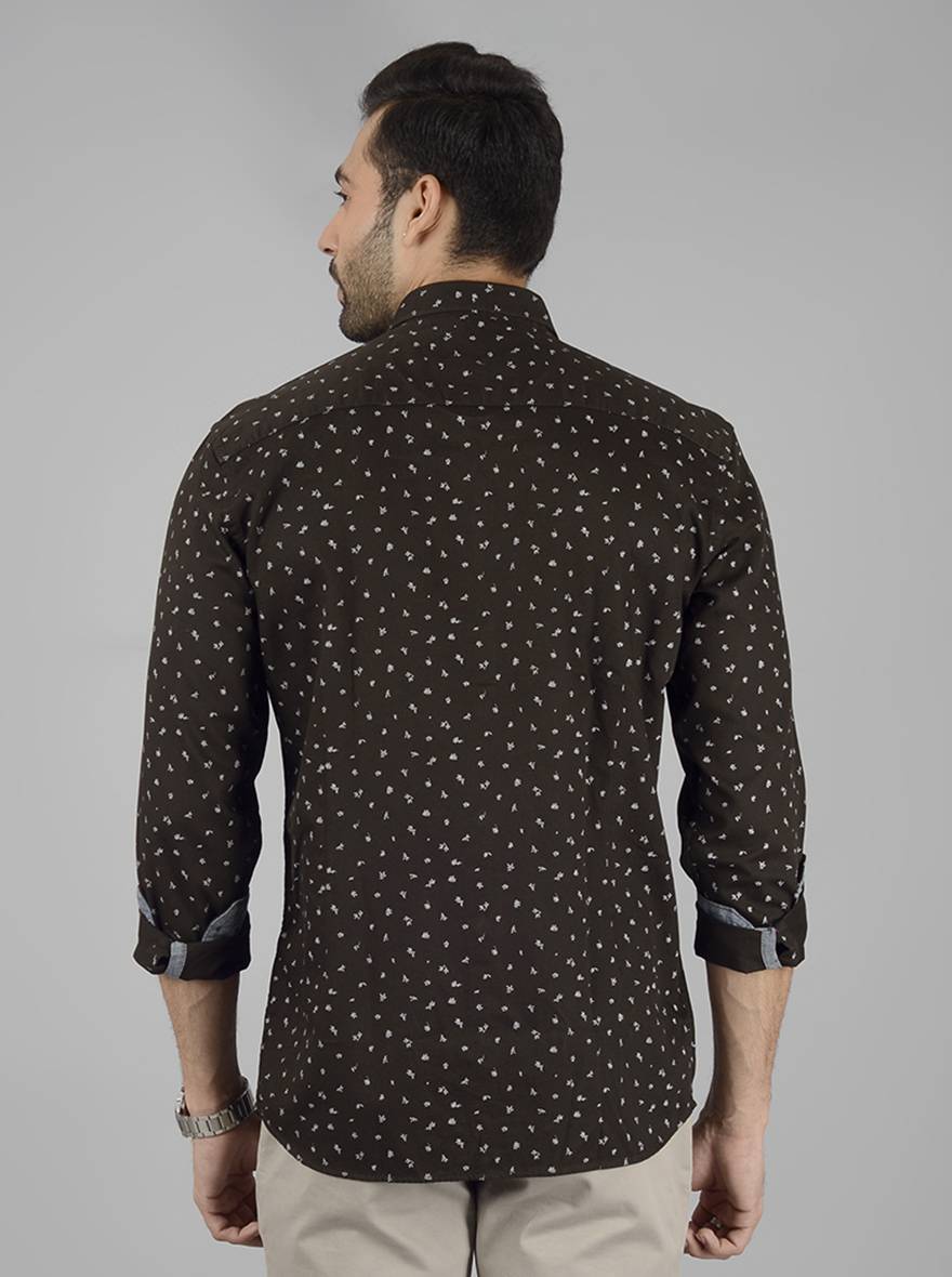 Dark Olive Printed Slim Fit Casual Shirt | JB Sport