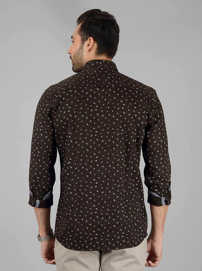 Dark Olive Printed Slim Fit Casual Shirt | JB Sport