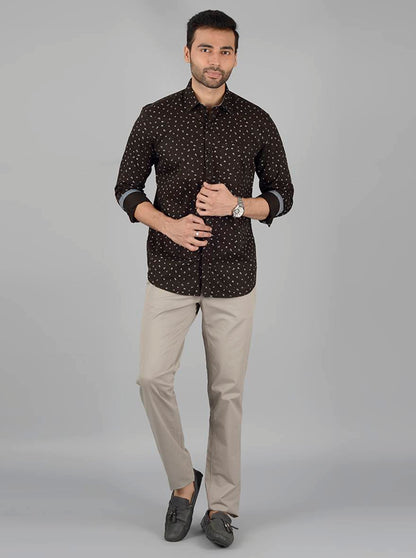 Dark Olive Printed Slim Fit Casual Shirt | JB Sport