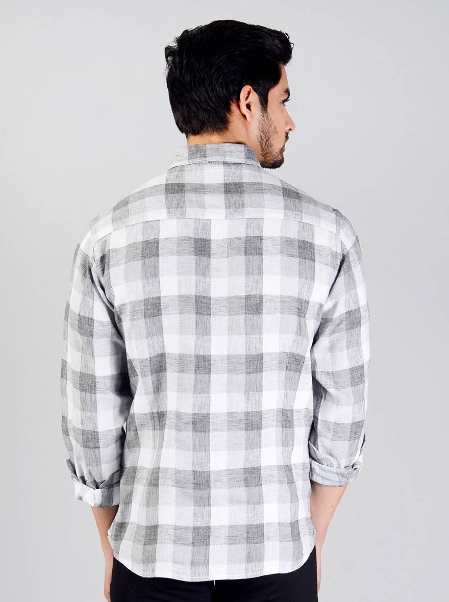 Grey & White Checked Slim Fit Casual Shirt | Greenfibre