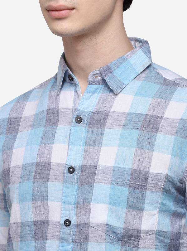 Air Blue Slim Fit Checked Casual Shirt | Greenfibre