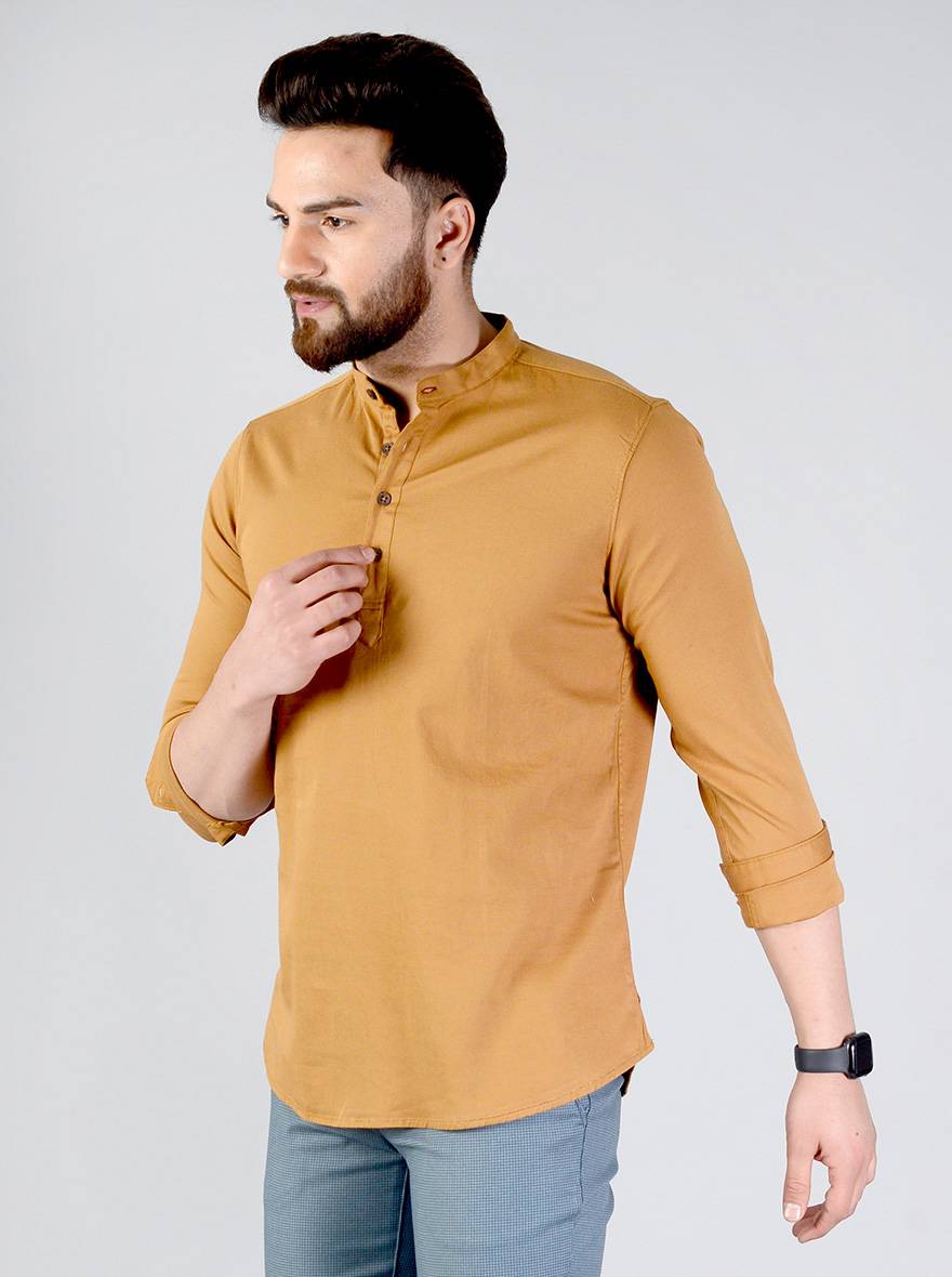 Golden Brown Solid Slim Fit Short Kurta | JB Sport