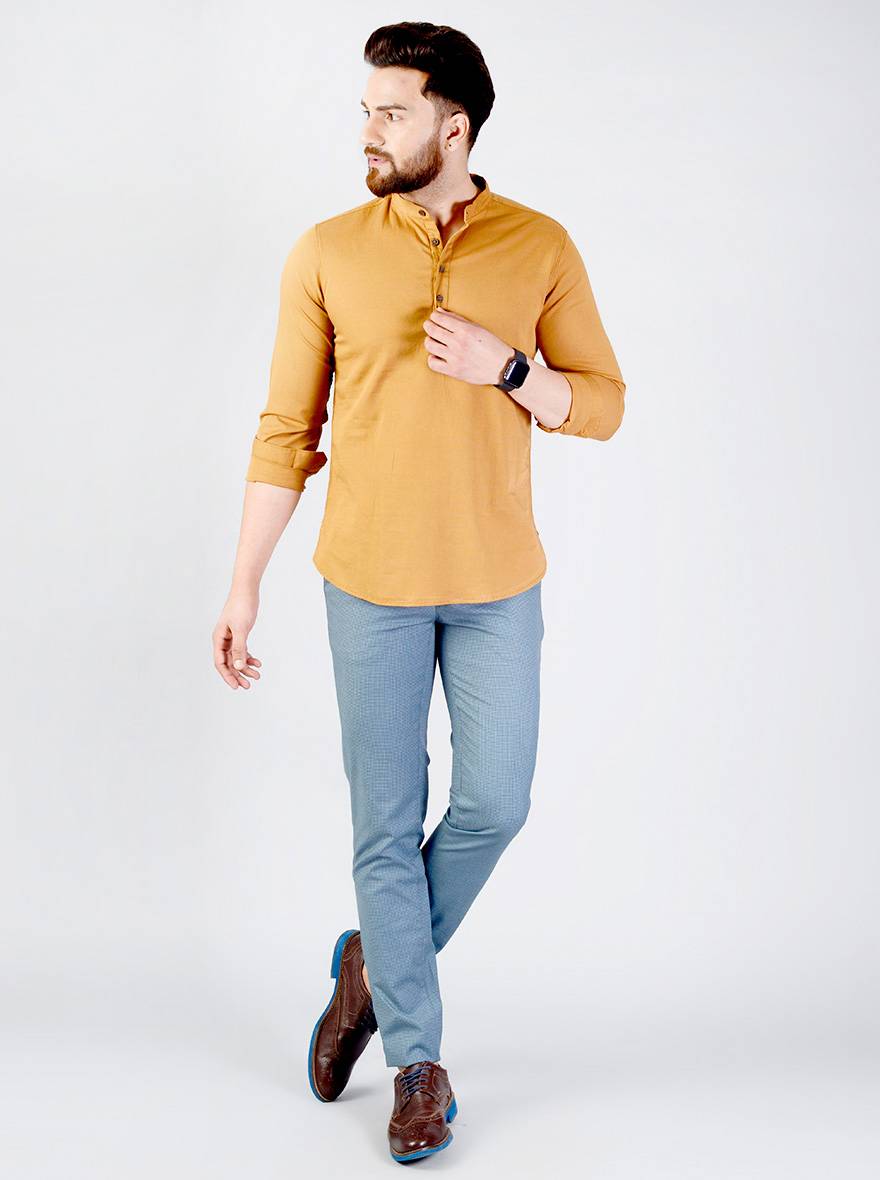 Golden Brown Solid Slim Fit Short Kurta | JB Sport