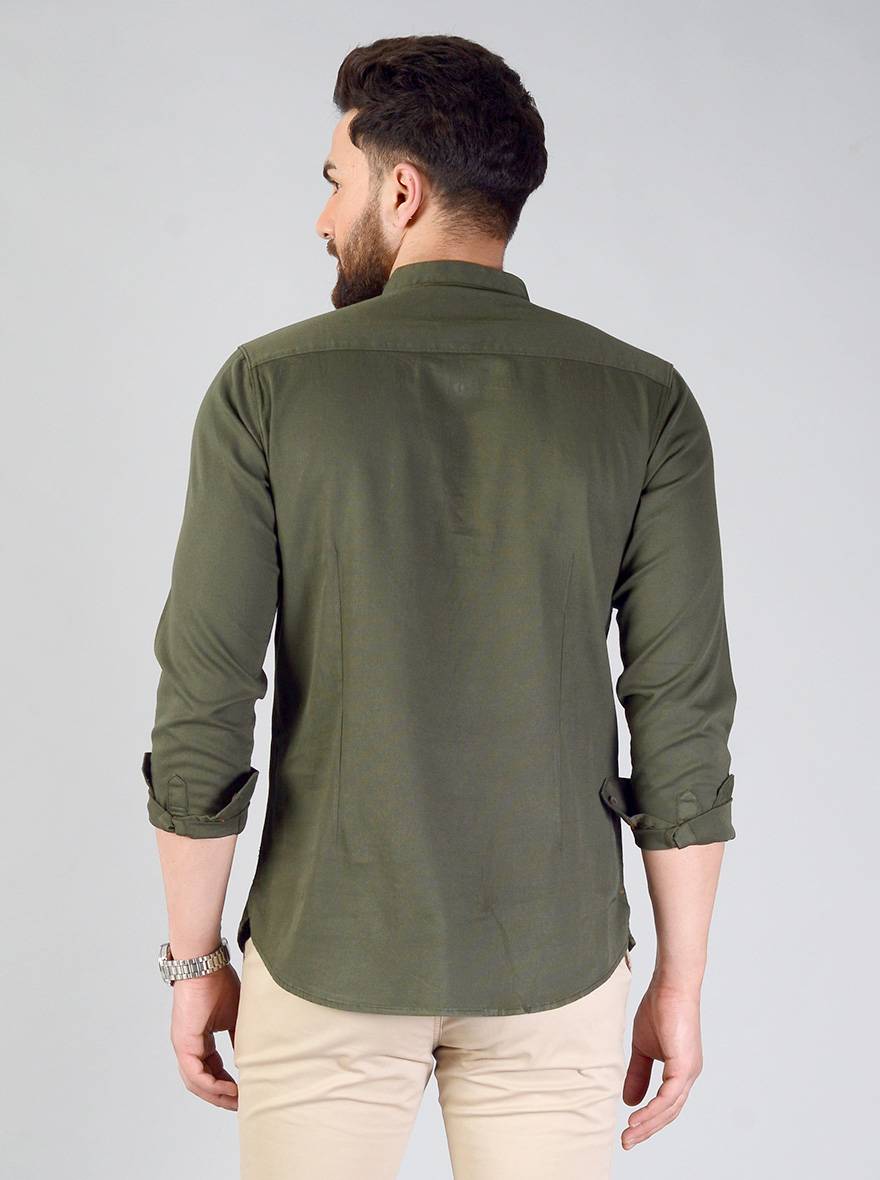 Dark Olive Green Solid Slim Fit Short Kurta | JB Sport