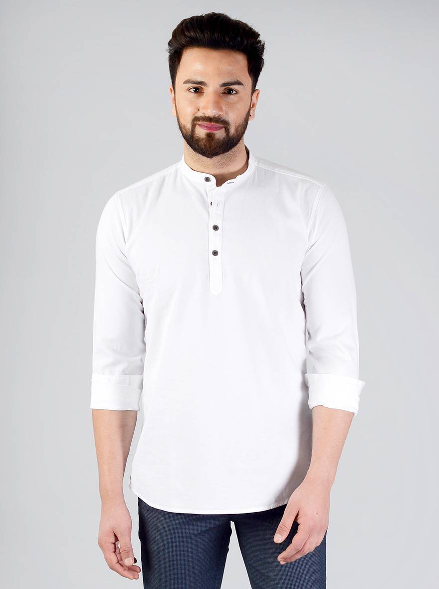 White Solid Slim Fit Short Kurta | JB Sport