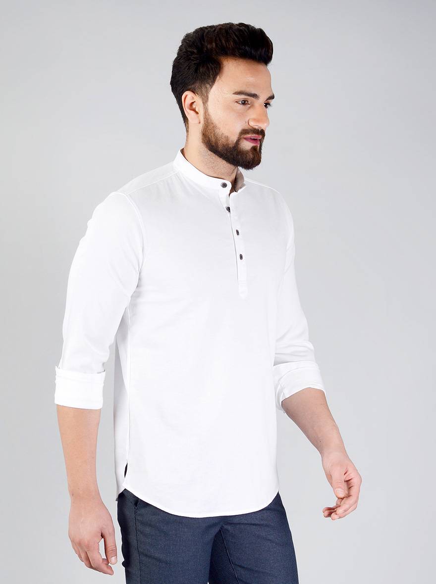 White Solid Slim Fit Short Kurta | JB Sport