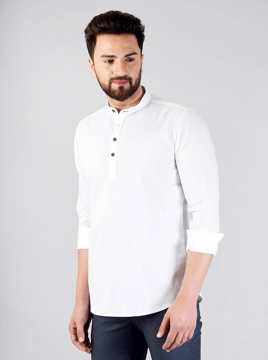 White Solid Slim Fit Short Kurta | JB Sport