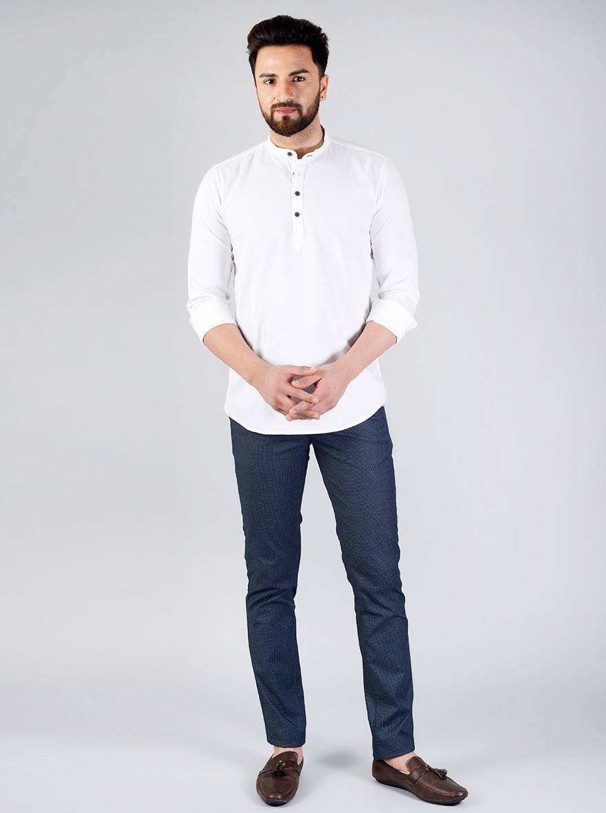 White Solid Slim Fit Short Kurta | JB Sport