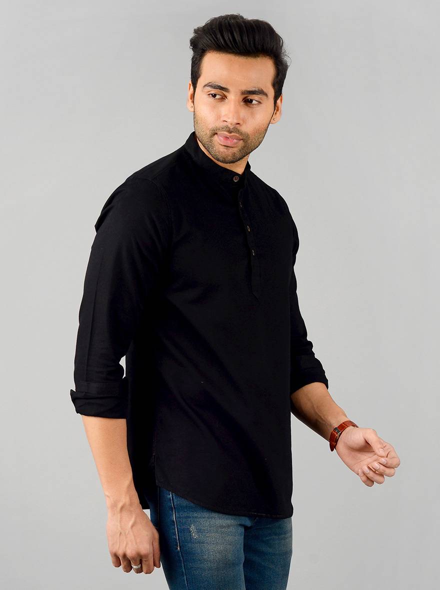 Jet Black Solid Slim Fit Short Kurta | JB Sport