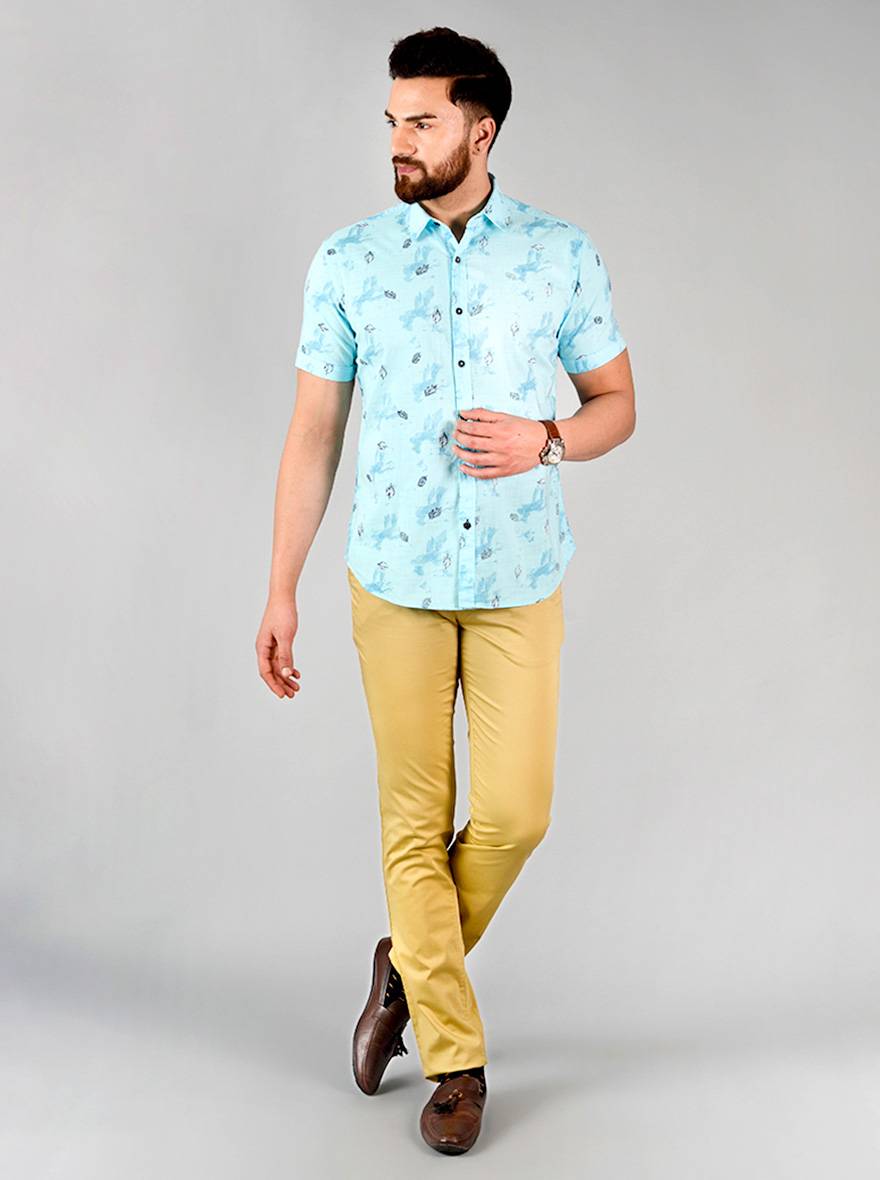 Blue Printed Slim Fit Casual Shirt | Greenfibre