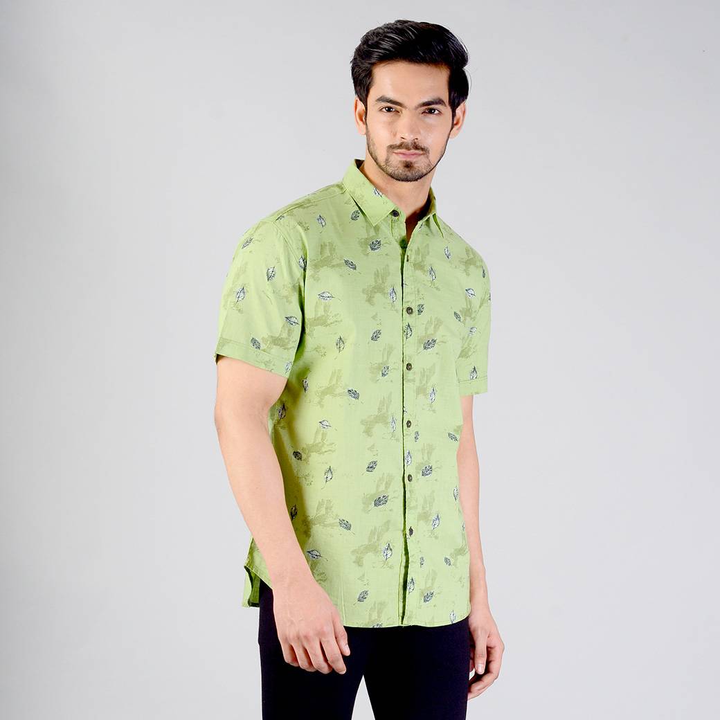 Light Green Printed Slim Fit Casual Shirt | Greenfibre