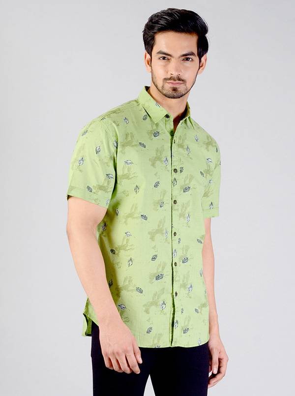 Light Green Printed Slim Fit Casual Shirt | Greenfibre