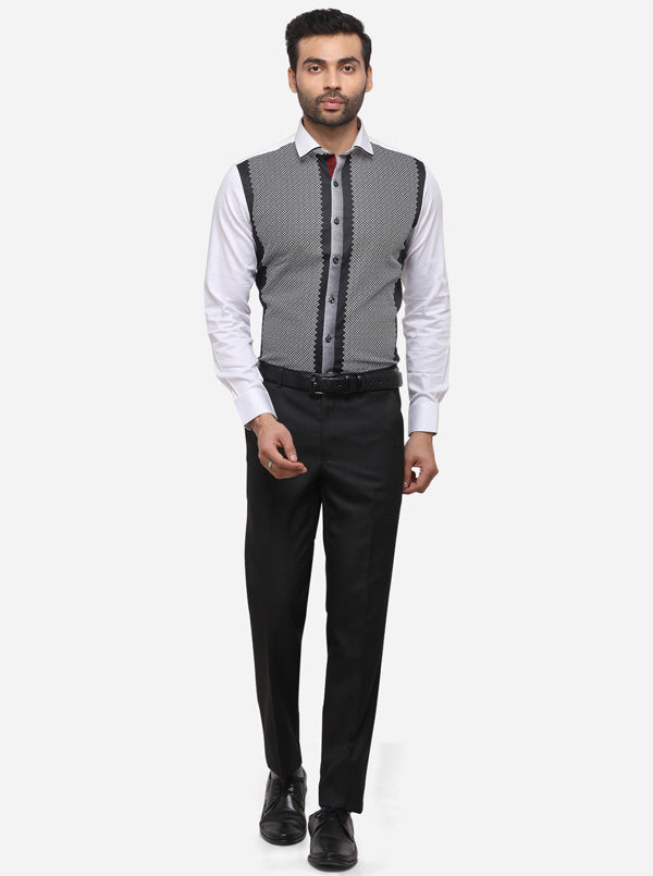 White & Black Printed Slim Fit Party Wear Shirt | JB Studio