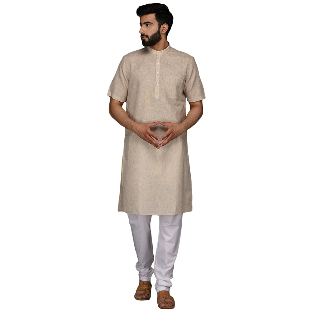 JadeBlue Cream Solid Regular Fit Modi Kurta