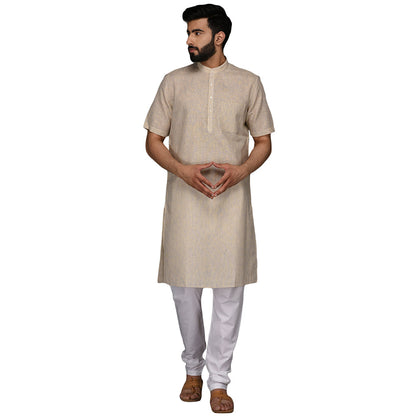 JadeBlue Cream Solid Regular Fit Modi Kurta