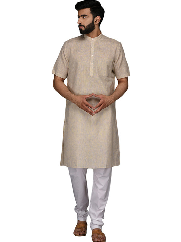 JadeBlue Cream Solid Regular Fit Modi Kurta