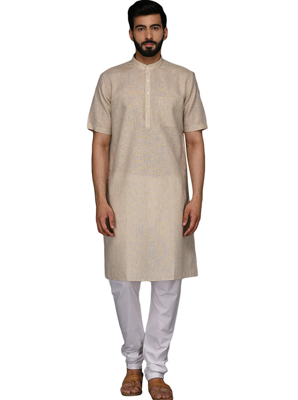 JadeBlue Cream Solid Regular Fit Modi Kurta