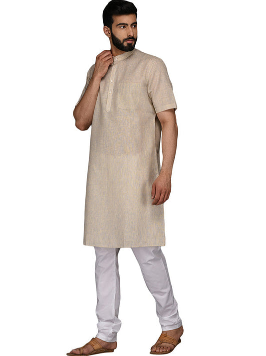 JadeBlue Cream Solid Regular Fit Modi Kurta